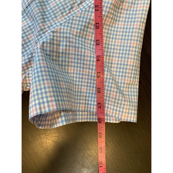 J Crew Button Shirt Mens XL 17-17.5 Flex Short Sleeve Blue Pink Check Stretch - Picture 12 of 12